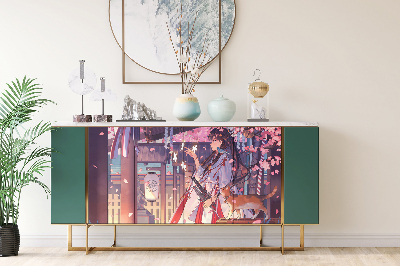 Folie autocolanta mobila Fille et chat d'anime