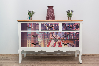 Folie autocolanta mobila Fille et chat d'anime