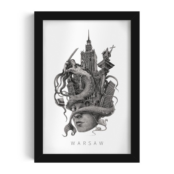 Tableau dans un cadre noir Varsovie en noir et blanc
