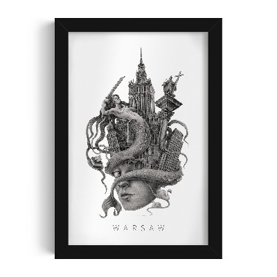 Tableau dans un cadre noir Varsovie en noir et blanc