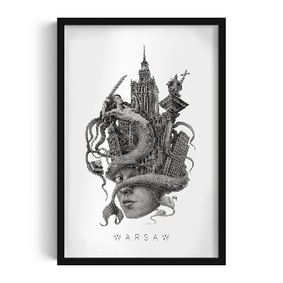 Tableau dans un cadre noir Varsovie en noir et blanc