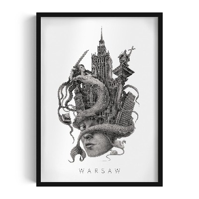 Tableau dans un cadre noir Varsovie en noir et blanc