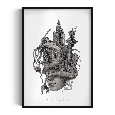 Tableau dans un cadre noir Varsovie en noir et blanc