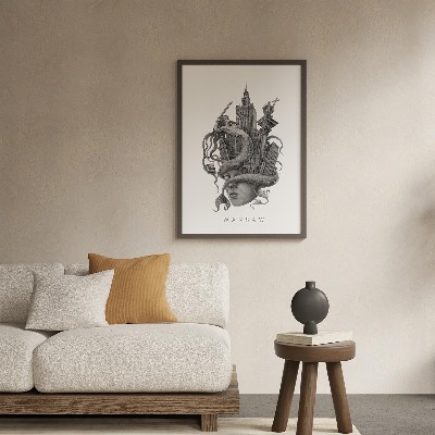 Tableau dans un cadre noir Varsovie en noir et blanc