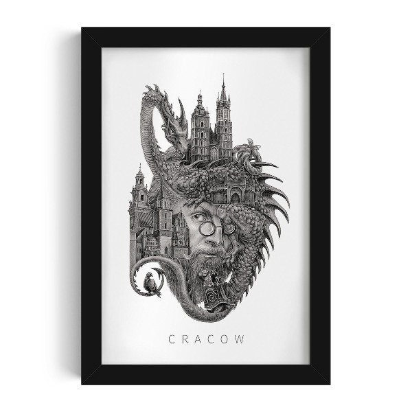 Tableau dans un cadre noir Cracovie en noir et blanc