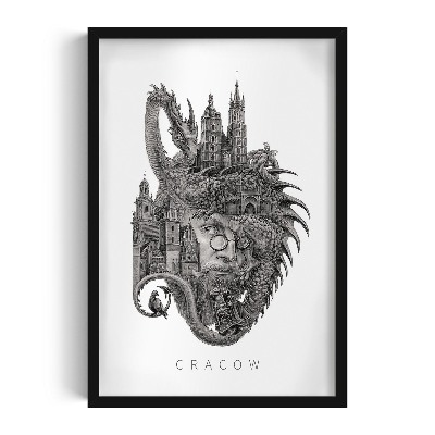 Tableau dans un cadre noir Cracovie en noir et blanc