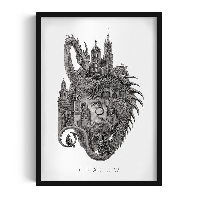 Tableau dans un cadre noir Cracovie en noir et blanc