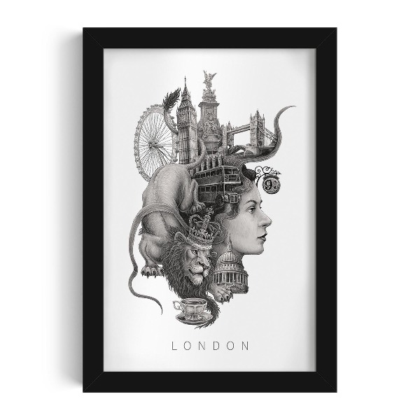 Tableau dans un cadre noir Londres en noir et blanc