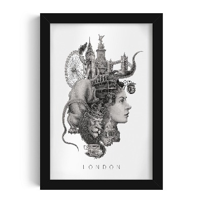 Tableau dans un cadre noir Londres en noir et blanc