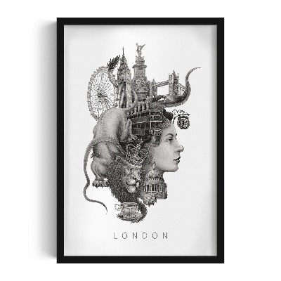 Tableau dans un cadre noir Londres en noir et blanc