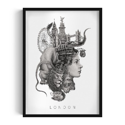 Tableau dans un cadre noir Londres en noir et blanc