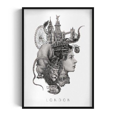 Tableau dans un cadre noir Londres en noir et blanc