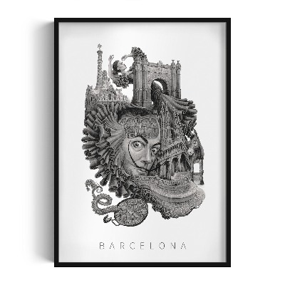 Tableau dans un cadre noir Barcelone noir et blanc