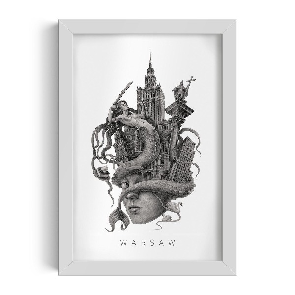Tableau dans un cadre blanc Varsovie en noir et blanc