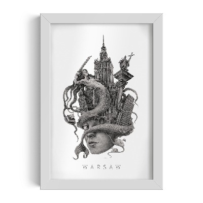 Tableau dans un cadre blanc Varsovie en noir et blanc