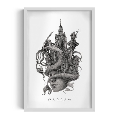 Tableau dans un cadre blanc Varsovie en noir et blanc