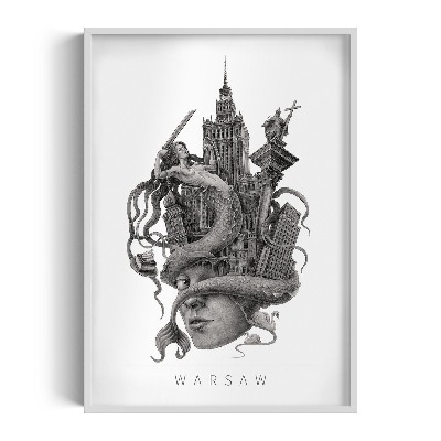 Tableau dans un cadre blanc Varsovie en noir et blanc