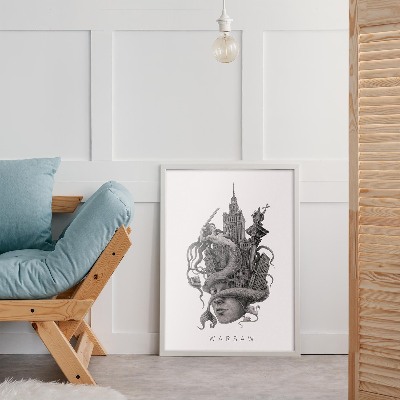 Tableau dans un cadre blanc Varsovie en noir et blanc