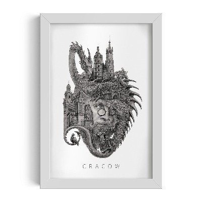 Tableau dans un cadre blanc Cracovie en noir et blanc