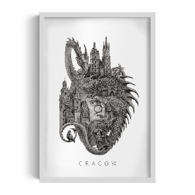 Tableau dans un cadre blanc Cracovie en noir et blanc
