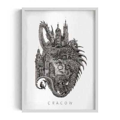 Tableau dans un cadre blanc Cracovie en noir et blanc