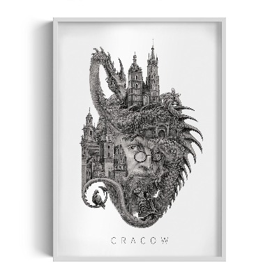 Tableau dans un cadre blanc Cracovie en noir et blanc