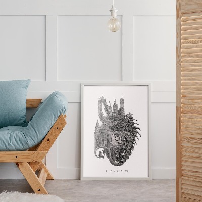 Tableau dans un cadre blanc Cracovie en noir et blanc