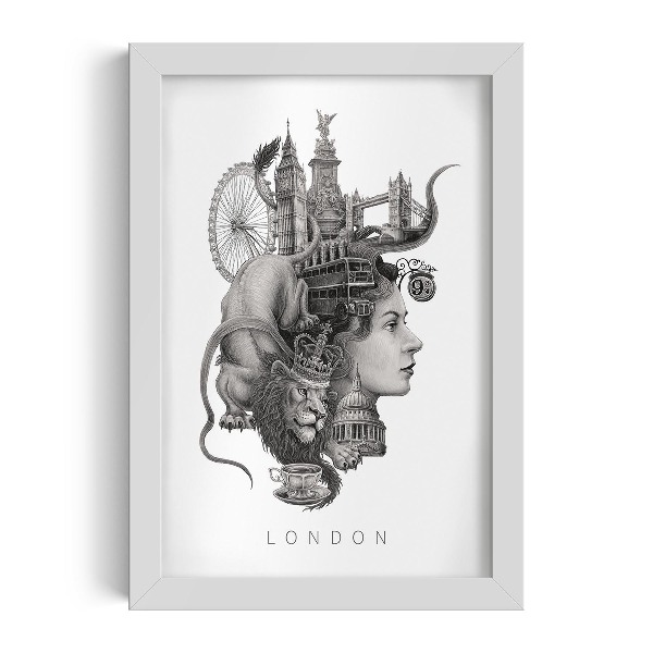 Tableau dans un cadre blanc Londres en noir et blanc