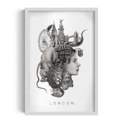 Tableau dans un cadre blanc Londres en noir et blanc