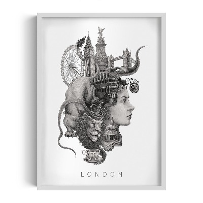 Tableau dans un cadre blanc Londres en noir et blanc