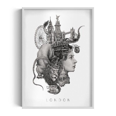 Tableau dans un cadre blanc Londres en noir et blanc