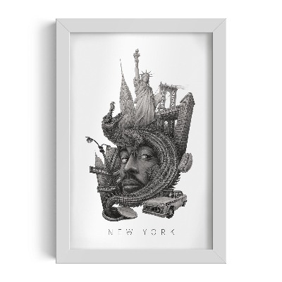 Tableau dans un cadre blanc New York noir et blanc