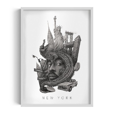 Tableau dans un cadre blanc New York noir et blanc