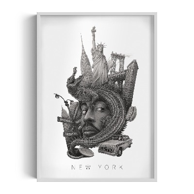 Tableau dans un cadre blanc New York noir et blanc
