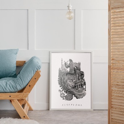 Tableau dans un cadre blanc Barcelone noir et blanc