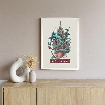 Tableau dans un cadre blanc Varsovie Vintage