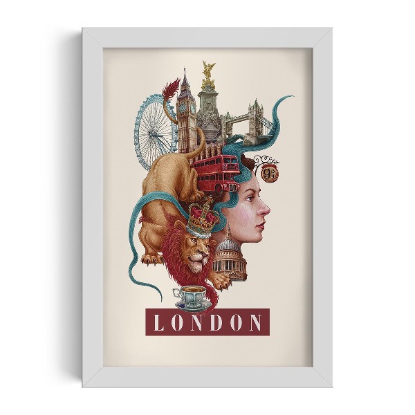 Tableau dans un cadre blanc Londres Vintage