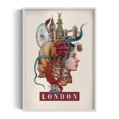 Tableau dans un cadre blanc Londres Vintage