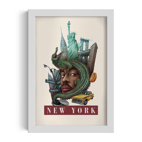 Tableau dans un cadre blanc New York Vintage