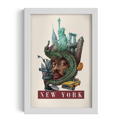 Tableau dans un cadre blanc New York Vintage