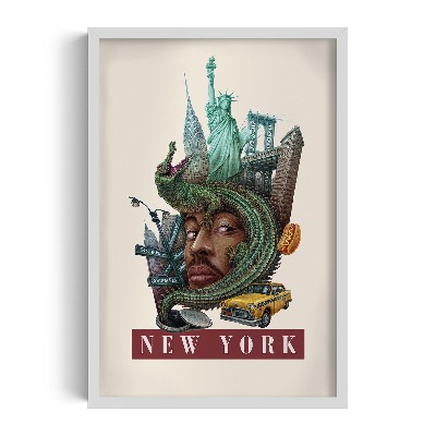 Tableau dans un cadre blanc New York Vintage