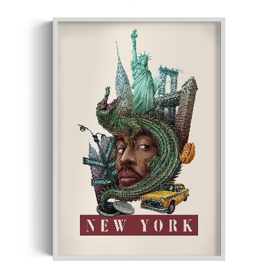 Tableau dans un cadre blanc New York Vintage