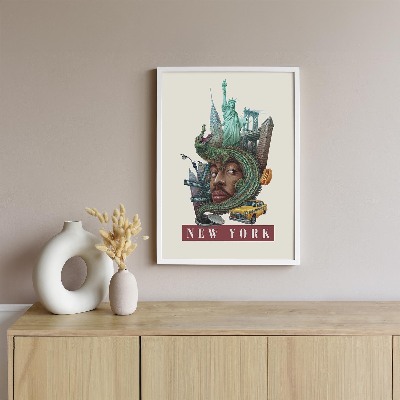 Tableau dans un cadre blanc New York Vintage