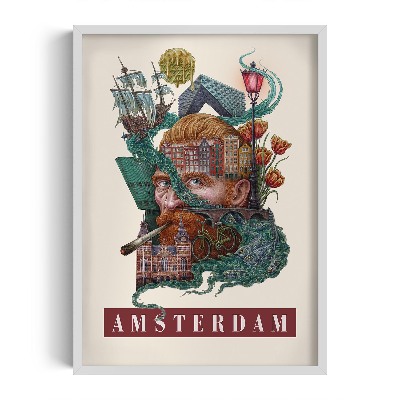 Tableau dans un cadre blanc Amsterdam Vintage
