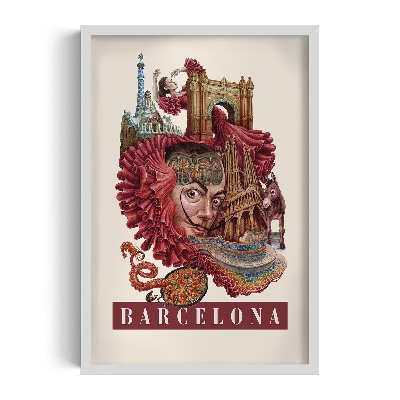 Tableau dans un cadre blanc Barcelone Vintage
