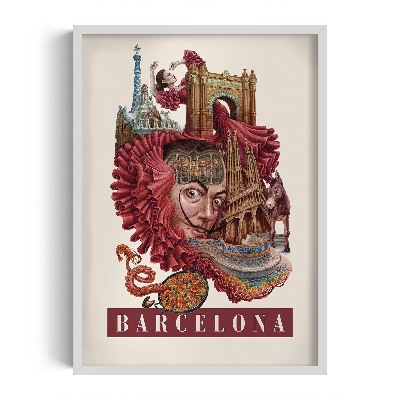 Tableau dans un cadre blanc Barcelone Vintage