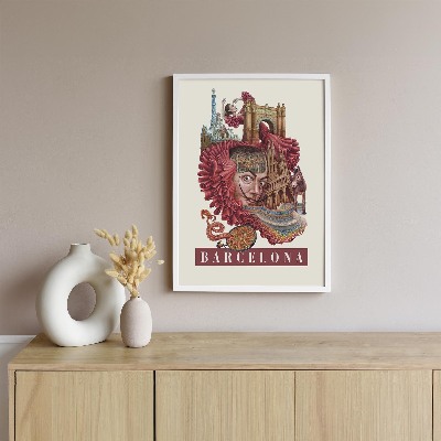 Tableau dans un cadre blanc Barcelone Vintage