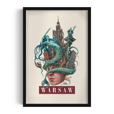 Tableau dans un cadre noir Varsovie Vintage