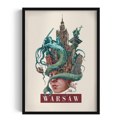 Tableau dans un cadre noir Varsovie Vintage