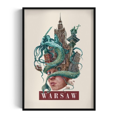Tableau dans un cadre noir Varsovie Vintage
